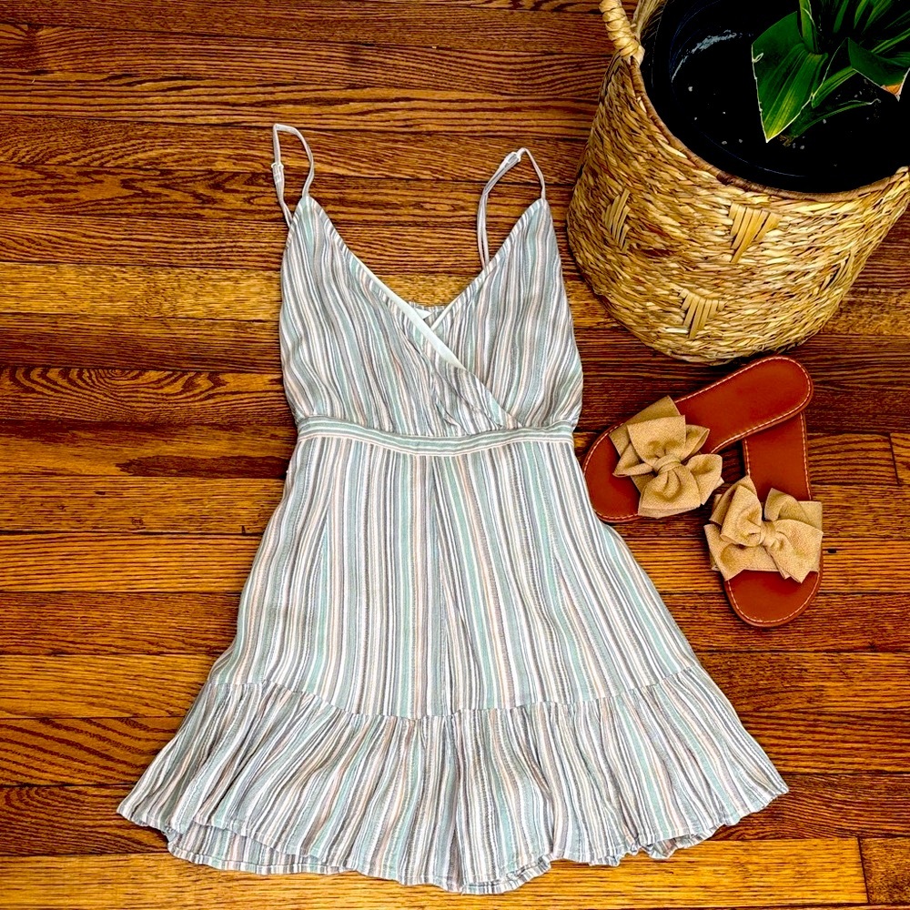 Striped V-Neck Spaghetti Strap Sundress with Shorts